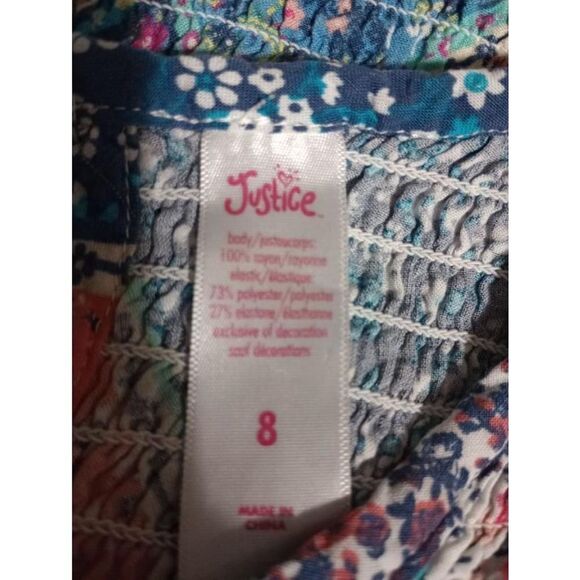 Justice Dress Girls 8 Blue Orange Floral Patch Work - Picture 6 of 7